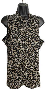 A Love Story Women's 1x Tie Neck Sleeveless Blouse Tan, Black, White